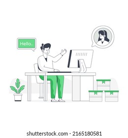 Representativo en línea, ilustración plana de la asistencia al cliente 

