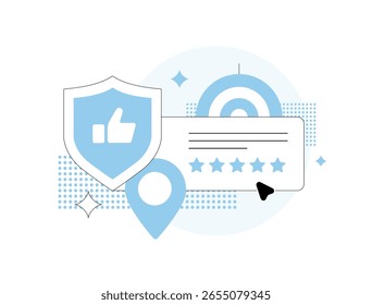Online reputation management with customer review system, local brand reputation, rating stars feedback. Reputation monitoring, online reputation management concept. Modern flat vector illustration