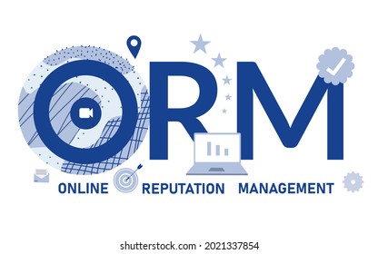 online reputation management typography lettering text around business icons white isolated background with flat style