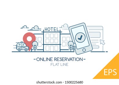 Online Reservation. Flat Line Illustrations. Modern vector illustration concepts for website and mobile website development