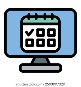 Online reservation icon in flat line style representing booking scheduling and digital appointments ideal for travel hospitality and service concepts.