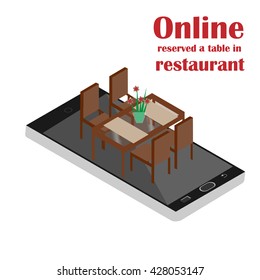 Online reserved table in restaurant. Concept Reserved in cafe. Flat 3d design. Isometric illustration. Vector illustration.