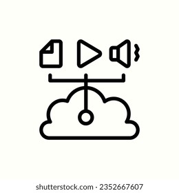 recursos en línea, nube, video, archivo, icono de audio, icono aislado en fondo claro, perfecto para sitio web, blog, logotipo, diseño gráfico, medios sociales, interfaz de usuario, aplicación móvil