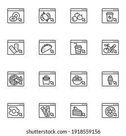 Online restaurant menu vector icons set, modern solid symbol collection, filled style pictogram pack. Signs, logo illustration. Set includes icons as online food ordering, fresh fruit and vegetable