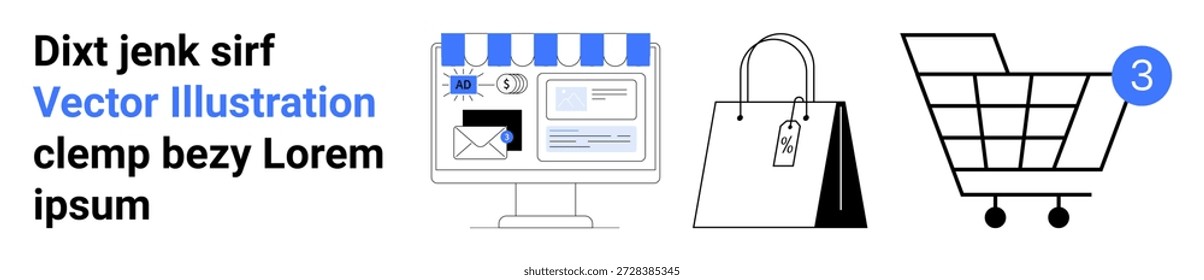 Venta minorista en línea, transacciones de comercio electrónico, Completar compra digital, marketing de productos, plataformas de compras, gestión de Carritos. Un Sitio web, bolso de compras y Carrito son . Comercio minorista en línea y transacción de comercio electrónico