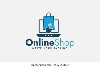 Online Retail Logo Design. E-Shopping. Concept For Computer, Clicking Hand, Shopping Bag. Vector Illustration.