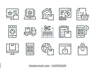 Online retail and marketing related line icons. Shopping and e-commerce vector linear icon set.