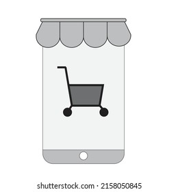 An online retail storefront on a mobile - Supermarket illustration - concept of e-businesses  - technology vector , icon 