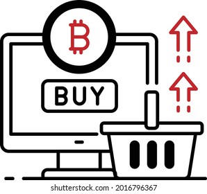 minorista en línea que acepta actualmente criptodivisa Vector Icon Design, Business and Management Symbol, Banking and Finance Sign, ECommerce y Blockchain Stock ilustración, Shop Using Bitcoin Concept