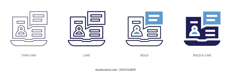 Online-Review-Symbol in 4 verschiedenen Stilen. Dünne Linie, Linie, Fett und Fette Linie. Duotone-Stil. Bearbeitbarer Strich.