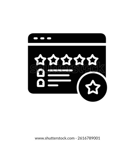 Online review tracking icon with browser and stars black icon