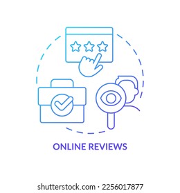 Online reviews blue gradient concept icon. Star rating review. Communication marketing. Brand reputation abstract idea thin line illustration. Isolated outline drawing. Myriad Pro-Bold font used