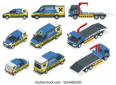 Online roadside assistance. Set of tow truck for transportation faults and emergency cars. Roadside assistance