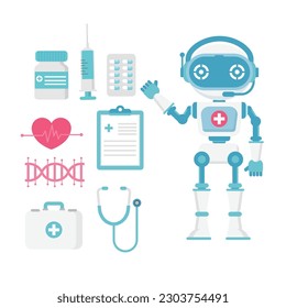 Online robot doctor vector illustration. Artificial technology help patient in internet.