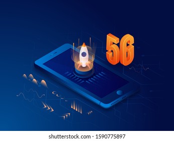 Online Rocket and Company Project Launch von 5G Daten von Smartphone für Fast Network Service.