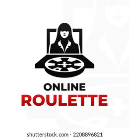 Online Roulette Vector Icon. Live Roulette Casino Game Icon. Roulette Dealer On Laptop Vector Illustration.