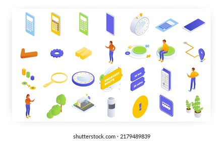 Online route planner and calculator, vector isometric icon set. Find the shortest or the fastest path distance on mobile