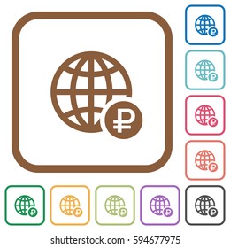 Online Ruble payment simple icons in color rounded square frames on white background