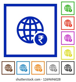 Online Rupee payment flat color icons in square frames on white background
