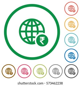 Online Rupee payment flat color icons in round outlines on white background