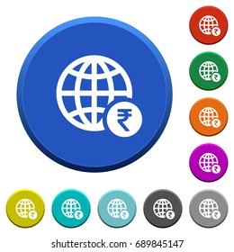 Online Rupee payment round color beveled buttons with smooth surfaces and flat white icons