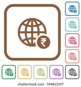 Online Rupee payment simple icons in color rounded square frames on white background