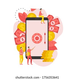 Online safe box with money saving dollar coins. Finance concept	
