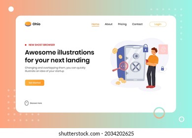 Online safe vault flat concept for the landing page