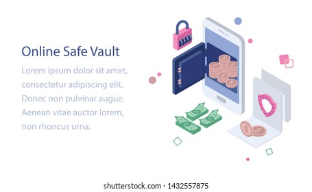 
Online Safe Vault Isometric Illustration 
