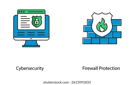 Online Safety Cybersecurity Firewall Shield Icon Vector Design Set