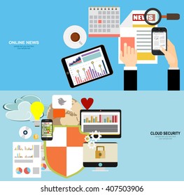 Online safety, data protection, secure connection, internet security infographic concept vector. Online news. Newsletter and information. Business and market news.