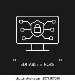 Online safety white linear icon for dark theme. Securing internet connection. Protecting network. Thin line customizable illustration. Isolated vector contour symbol for night mode. Editable stroke