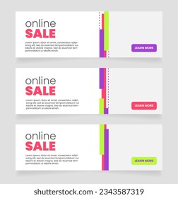 Online sale horizontal web banner design template. Vector flyer with text space. Advertising placard with customized copyspace. Promotional printable poster for advertising. Graphic layout