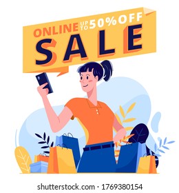 Online sale, Shoping banner template. Promotion for your business. Vector illustration