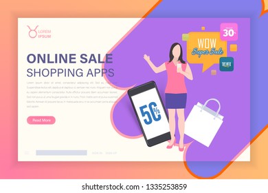Online Sale Theme Landing Page Vector Illustration. Modern Website Template