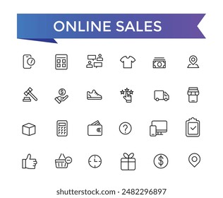 Online Sales Icons set with editable stroke collection for web and ui. Line icons pack. Vector illustration.