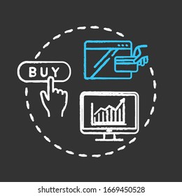 Online sales increasing chalk RGB color concept icon. Internet marketing, modern advertising. Profit growth, e commerce idea. Vector isolated chalkboard illustration on black background