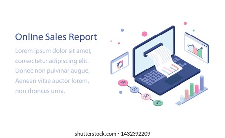 
Online sales report isometric illustration 

