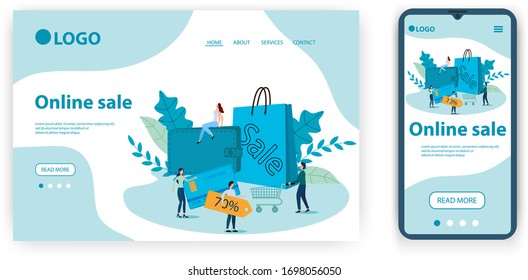 Online sale.Template for the user interface of the website's home page.Landing page template.The adaptive design of the smartphone.vector illustration.