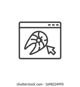 Online salmon steak ordering line icon. Seafood delivery service linear style sign for mobile concept and web design. Website page with fish steak outline vector icon. Symbol, logo illustration. 