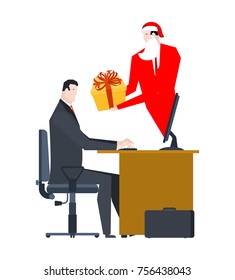 Online Santa Claus congratulations. Christmas in computer. Order gifts onInternet. Compliments on New Year. Vector illustration
