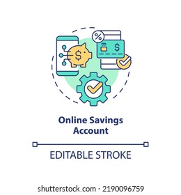 Online Savings Account Concept Icon. Digital Service. Virtual Banking Service Abstract Idea Thin Line Illustration. Isolated Outline Drawing. Editable Stroke. Arial, Myriad Pro-Bold Fonts Used