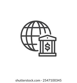 Online Savings line icon. linear style sign for mobile concept and web design. Globe and bank outline vector icon. Digital finance symbol, logo illustration. Vector graphics