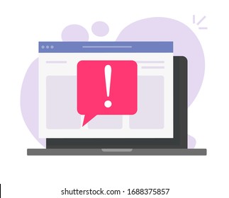 Online Scam Caution Message Notice On Computer Laptop Website Or Pc With Internet Web Page Fraud Digital Warning Alert Attack Vector Flat, Insecure Network Data Or Cyber Phishing Risk Notification