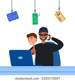 Online scam concept. Internet phishing hacker stealing money cybercrime from computer.