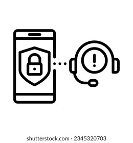Online scam icon. Protection shield on mobile screen with contact from someone anonymously. Line vector. Isolate on white background.