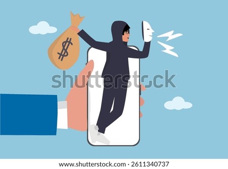 Online Scam and Identity Theft Through Smartphone. Hacker Stealing Money via Mobile Device Fraud.