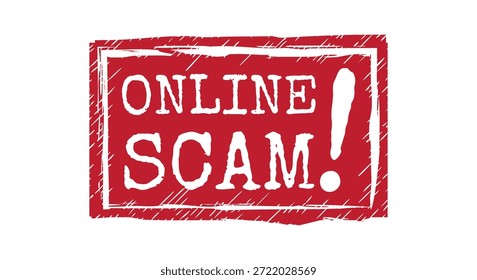 Online scam warning red grunge rubber stamp vector illustration internet security fraud crime danger