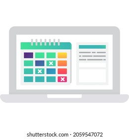 Online schedule calendar vector. Computer laptop icon isolated on white background. Time, business event, appointment date planning. Meeting reminder service