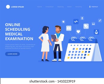 Online Scheduling Medical Examination. Hospital Calendar, Make An Appointment Online. Vector Flat Illustration